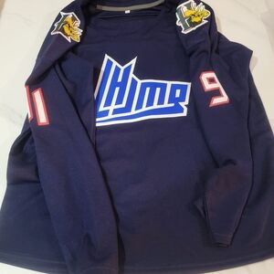 Blue Hockey Jersey with Dragon Patches